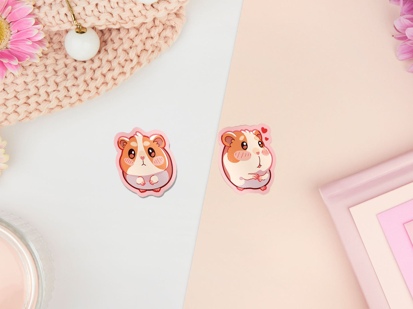 Cute waterproof gloss vinyl stickers of multiple chibi hamsters and guinea pigs