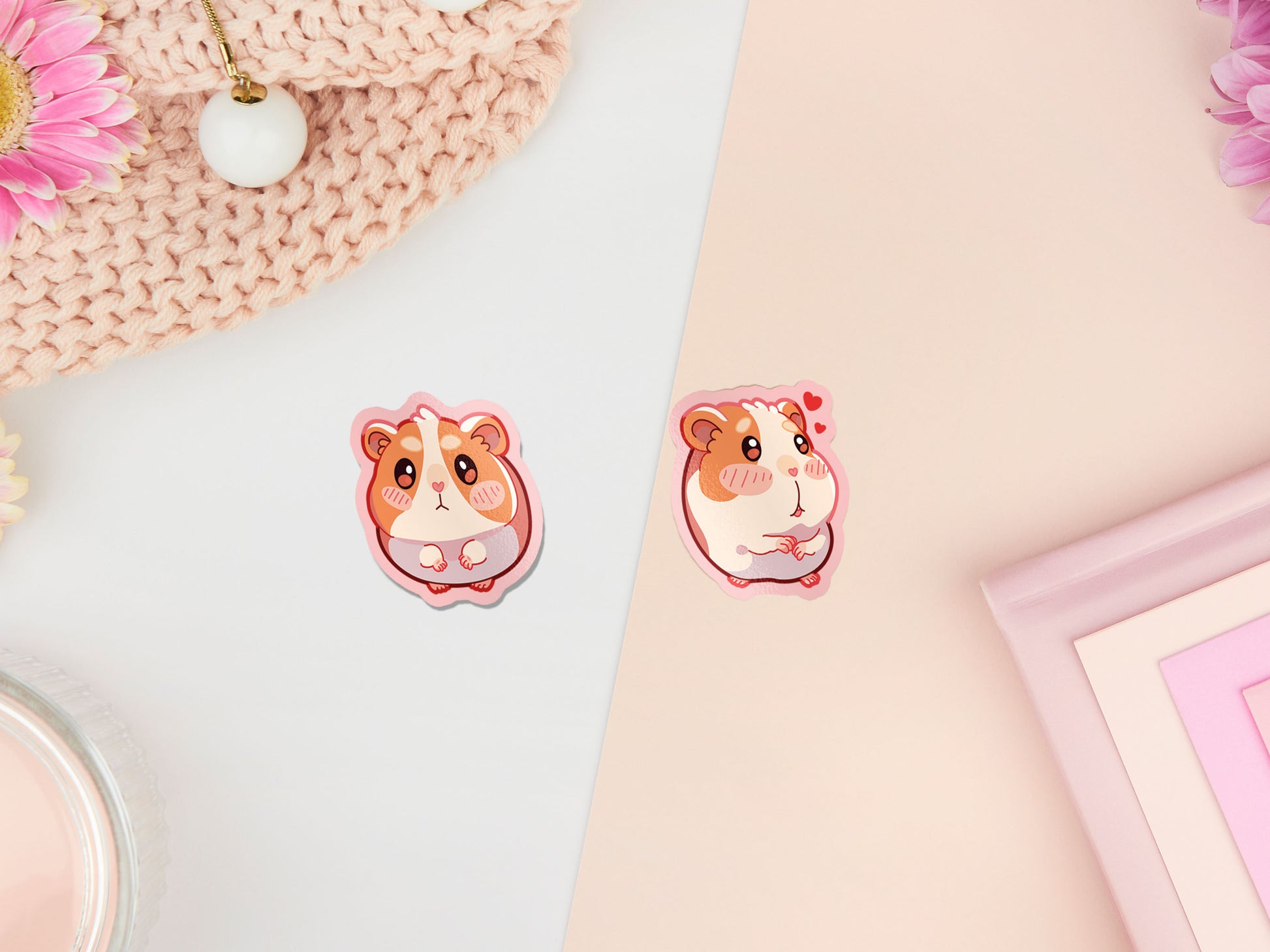 Cute waterproof gloss vinyl stickers of multiple chibi hamsters and guinea pigs