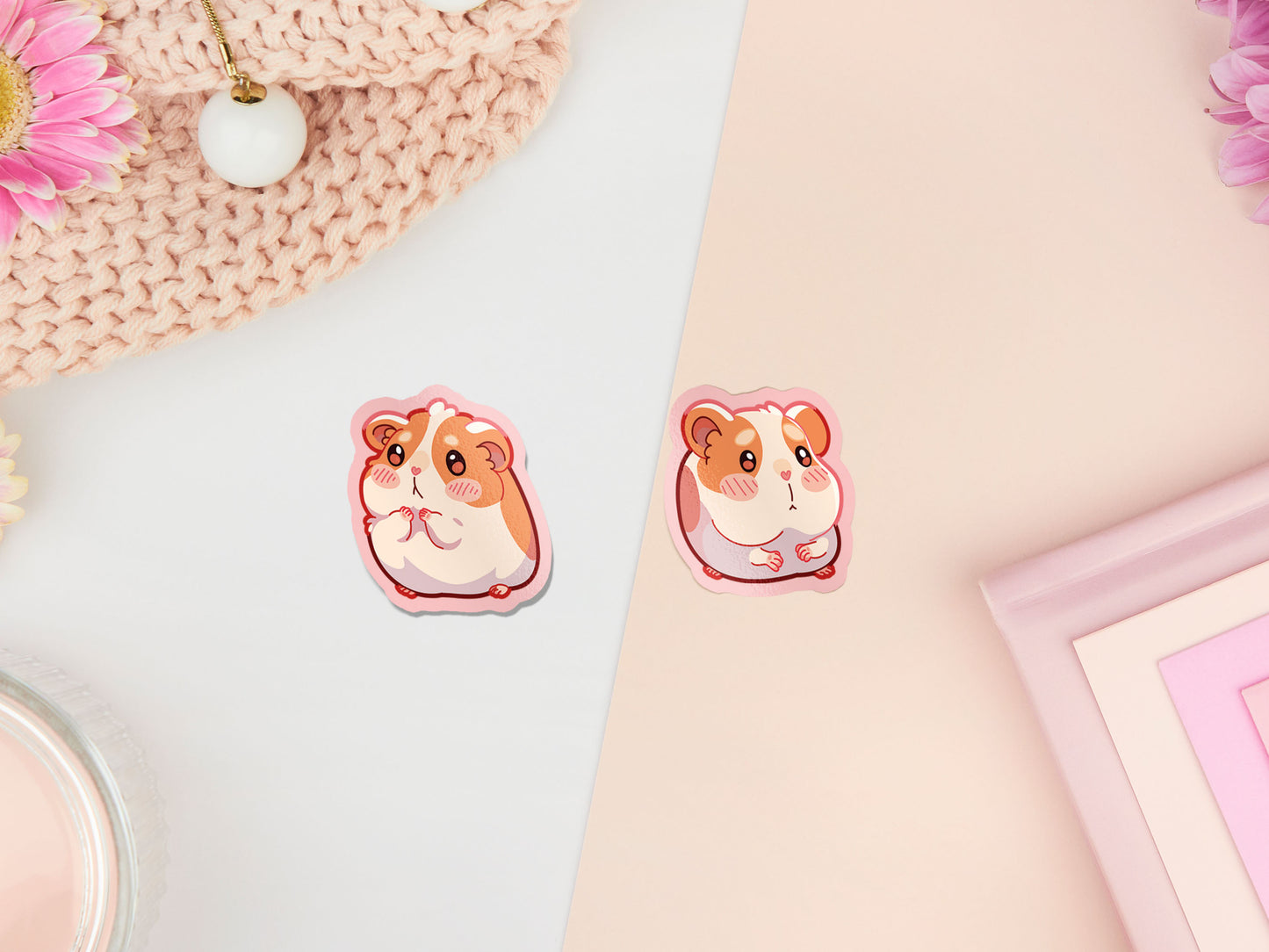 Cute waterproof gloss vinyl stickers of multiple chibi hamsters and guinea pigs