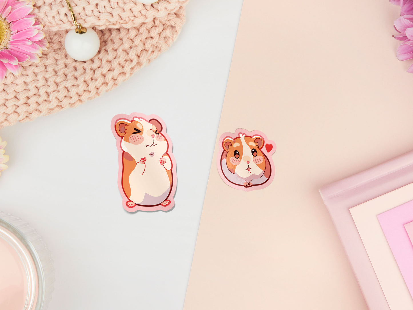 Cute waterproof gloss vinyl stickers of multiple chibi hamsters and guinea pigs