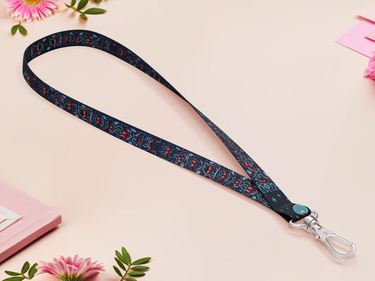 Cute full legth black lanyard with a double sided cute chibi Mothman pattern and silver swivel hook clasp.