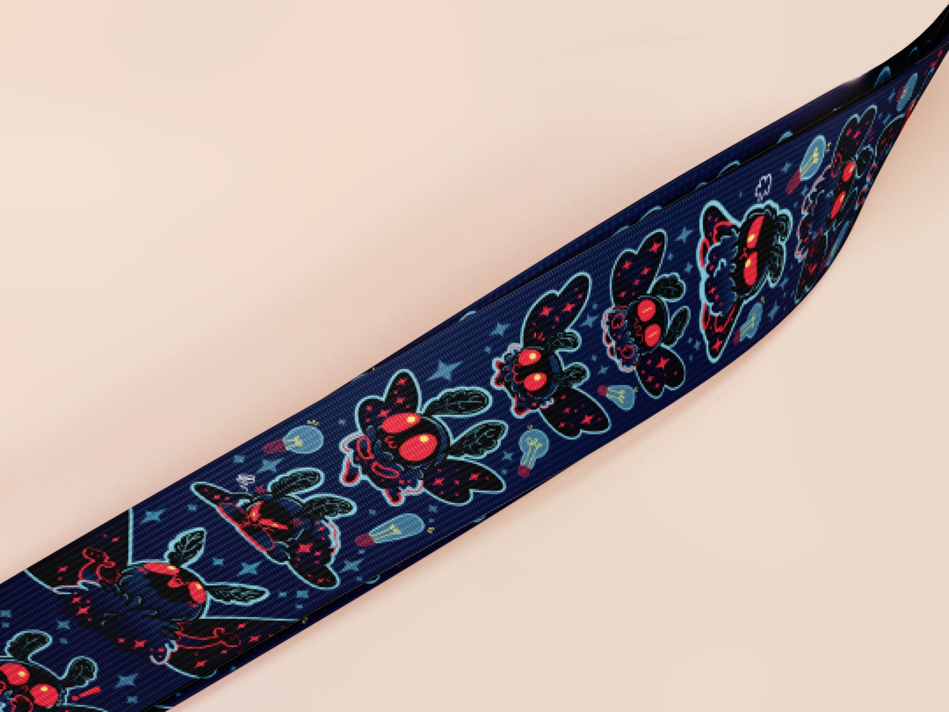 Cute full legth black lanyard with a double sided cute chibi Mothman pattern and silver swivel hook clasp.