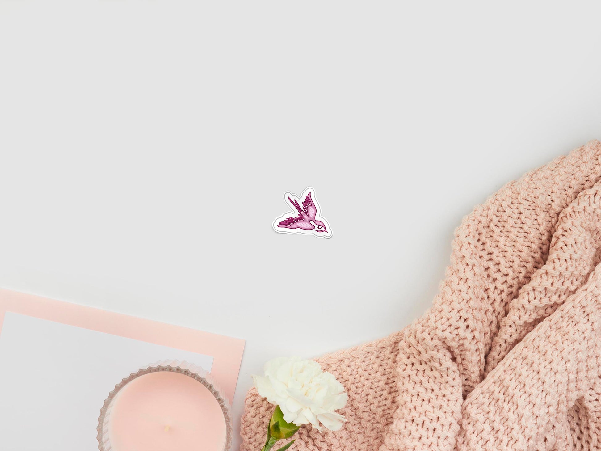 Large sticker of digital illustration cartoon of a pink starling bird
