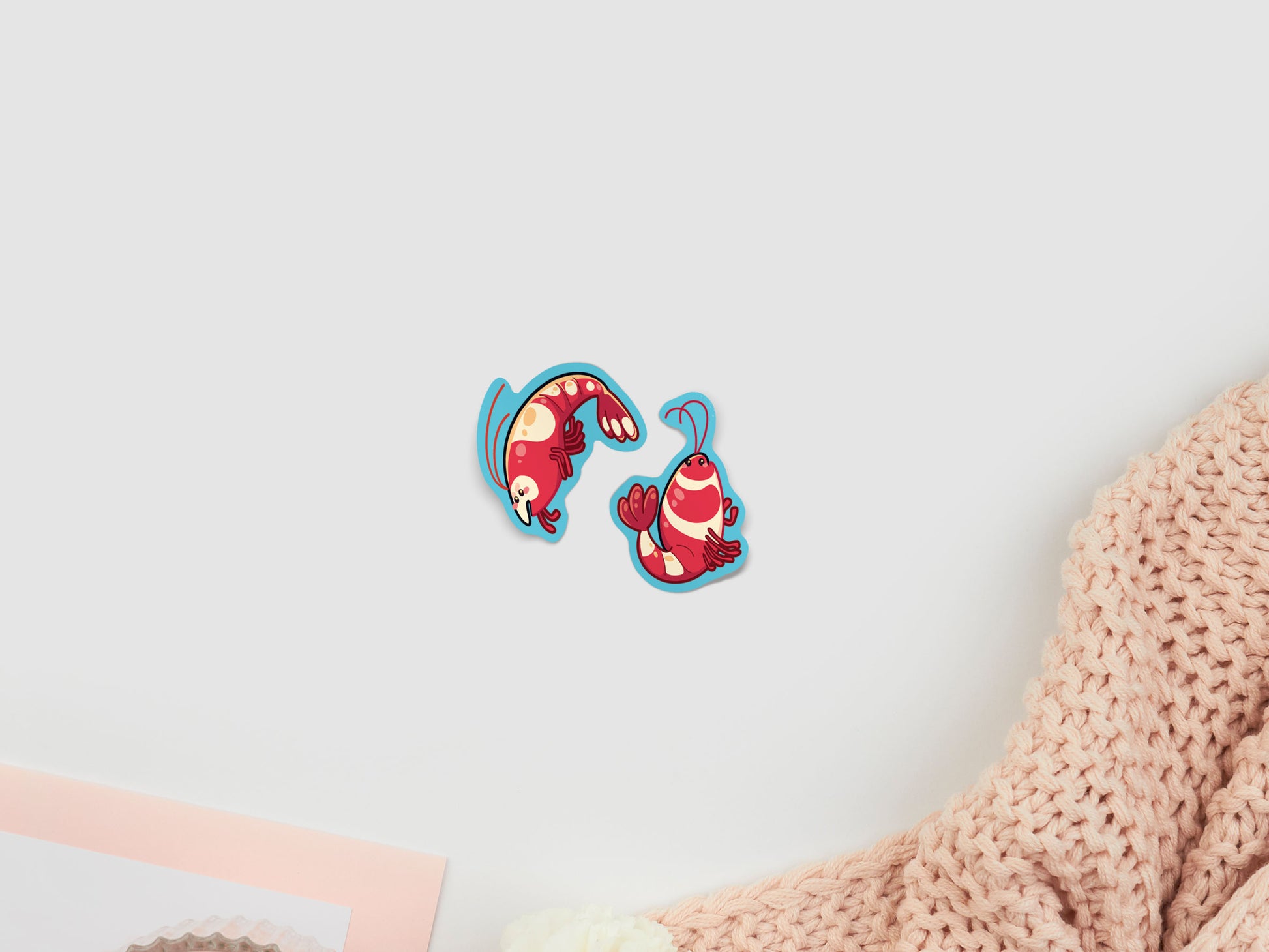 Gloss vinyl stickers of different types of cute chibi shrimp