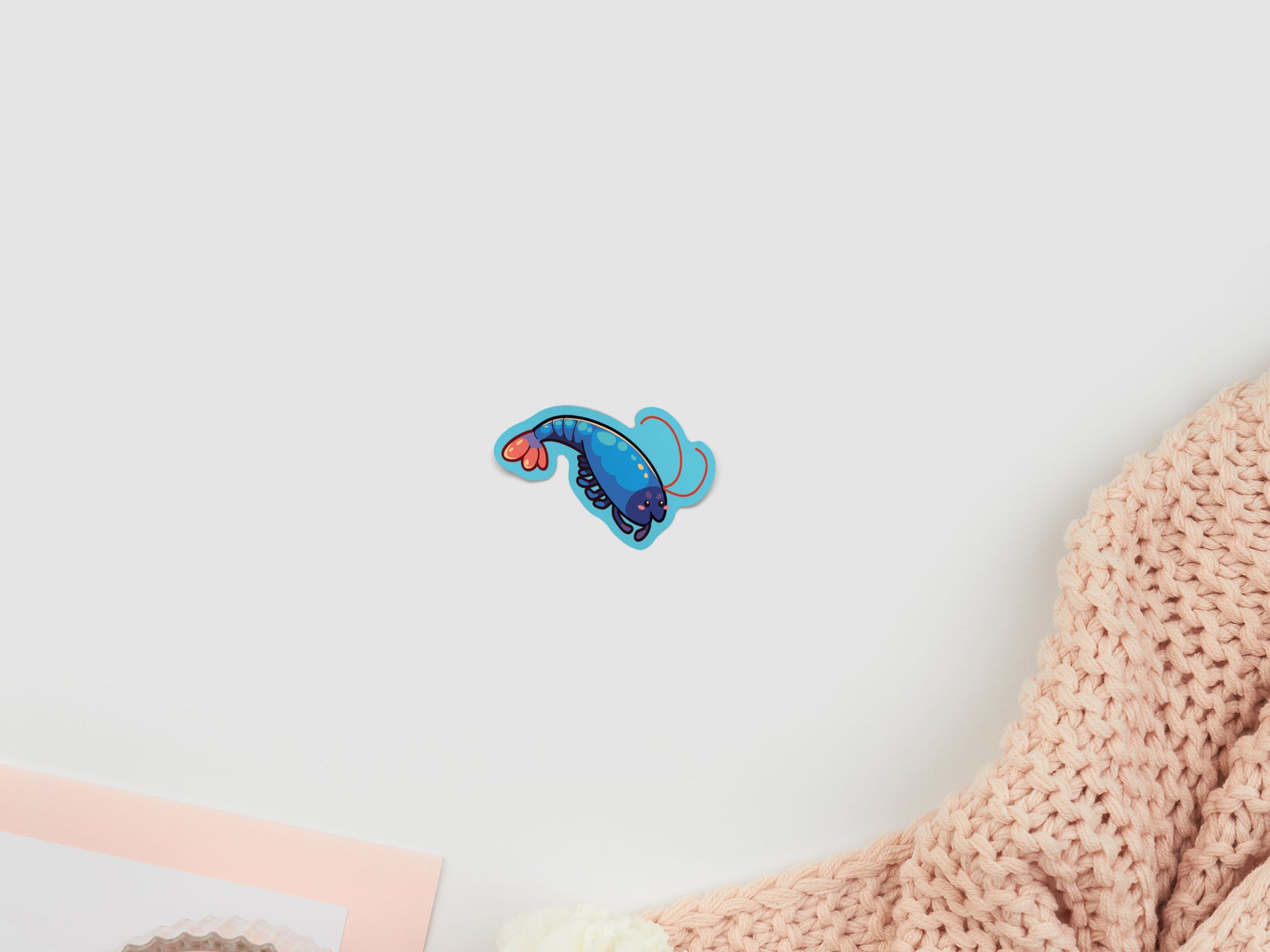 Gloss vinyl stickers of different types of cute chibi blue shrimp