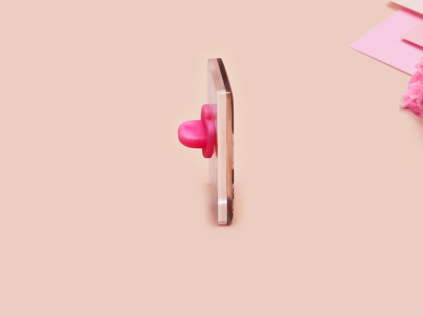 A black acrylic pin badge with a pink heart-shaped pin back clasp. The design of the pin badge is of a cute goose in a shirt and tie with the quote Time For Serious Goose