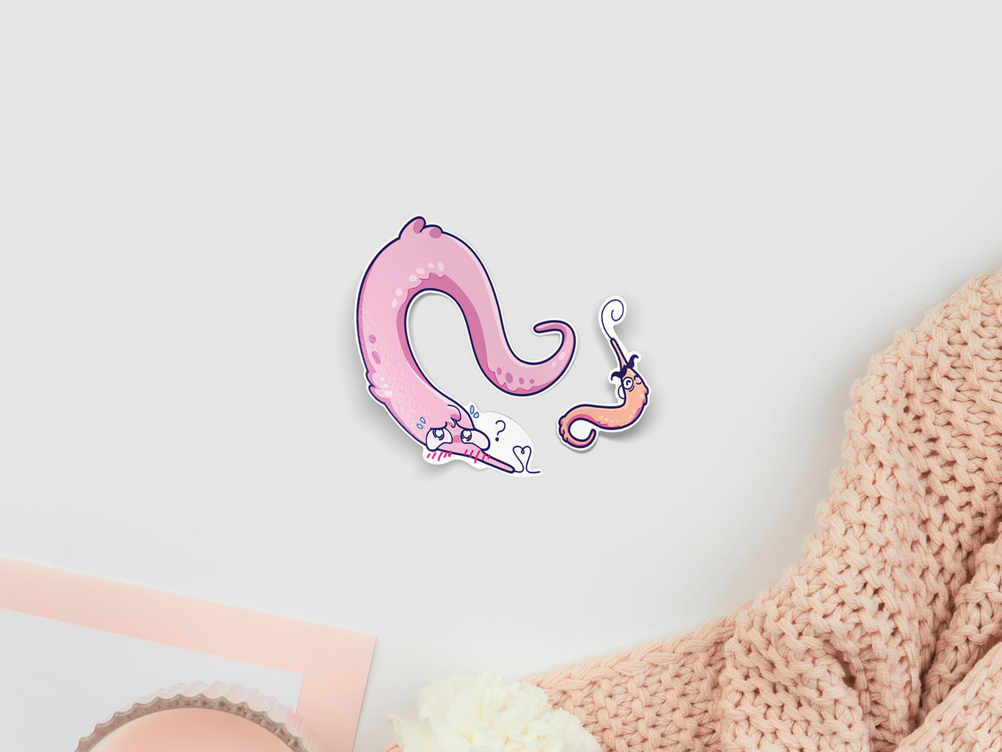 Gloss vinyl pastel stickers with multiple worm on a string toys with cute funny expressions