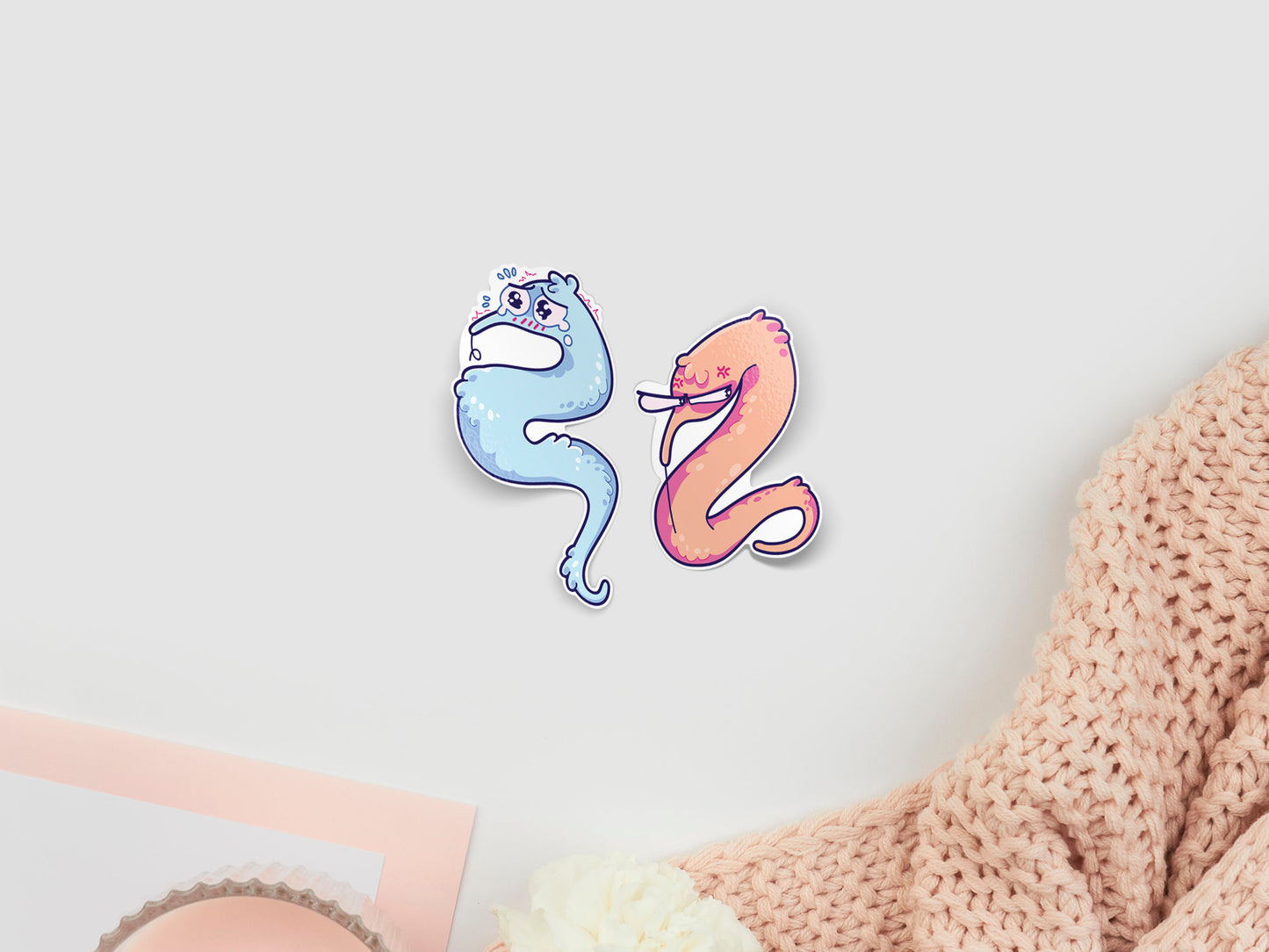 Gloss vinyl pastel stickers with multiple worm on a string toys with cute funny expressions