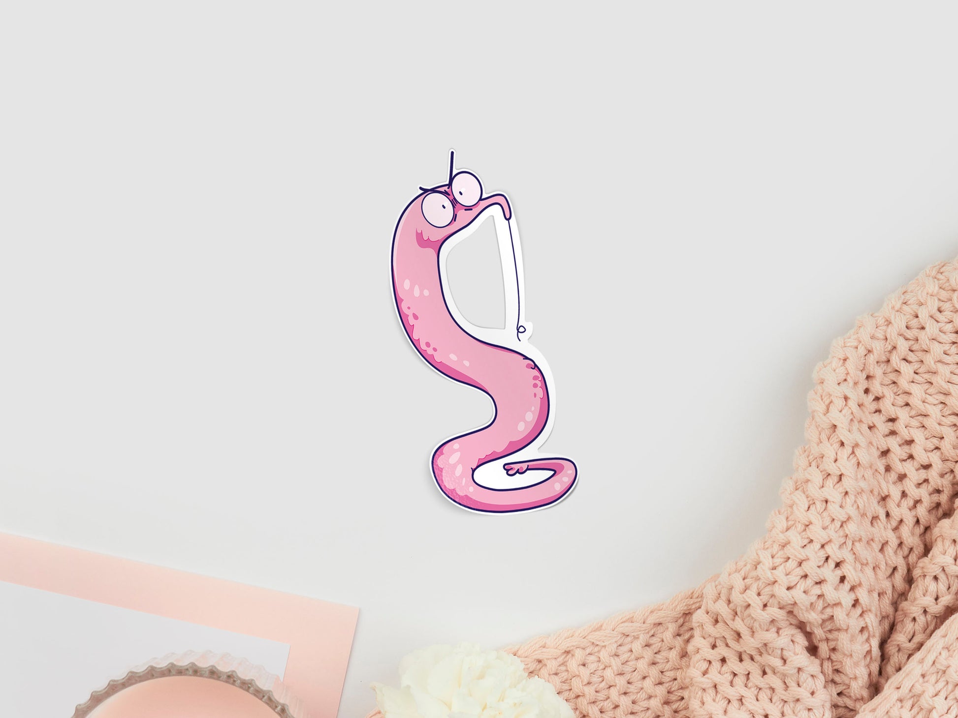 Gloss vinyl pastel stickers with multiple worm on a string toys with cute funny expressions