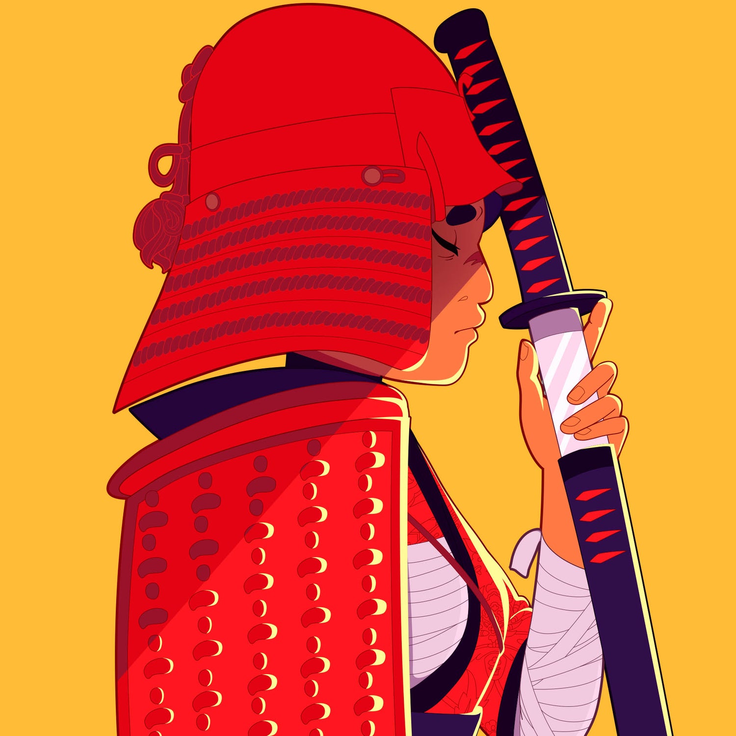 Digital illustration of a female samurai 