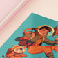 Square art print depicting a young astronaut firing a ray gun, while three adorable cats in spacesuits react.