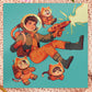 Square art print depicting a young astronaut firing a ray gun, while three adorable cats in spacesuits react.
