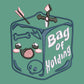 Green roll top twin handle backpack with an embroided design of cute gelatinous cube DND monster and the quote Bag of Holding