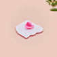 A cute transparent acrylic pin badge with a pink heart-shaped rubber clasp pin back of a chibi bunny rabbit crying with the text Bestie I am at my limit