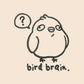 Vintage contrast cream and green peek baseball cap with an embroidered design of a cartoon bird and the quote bird brain.