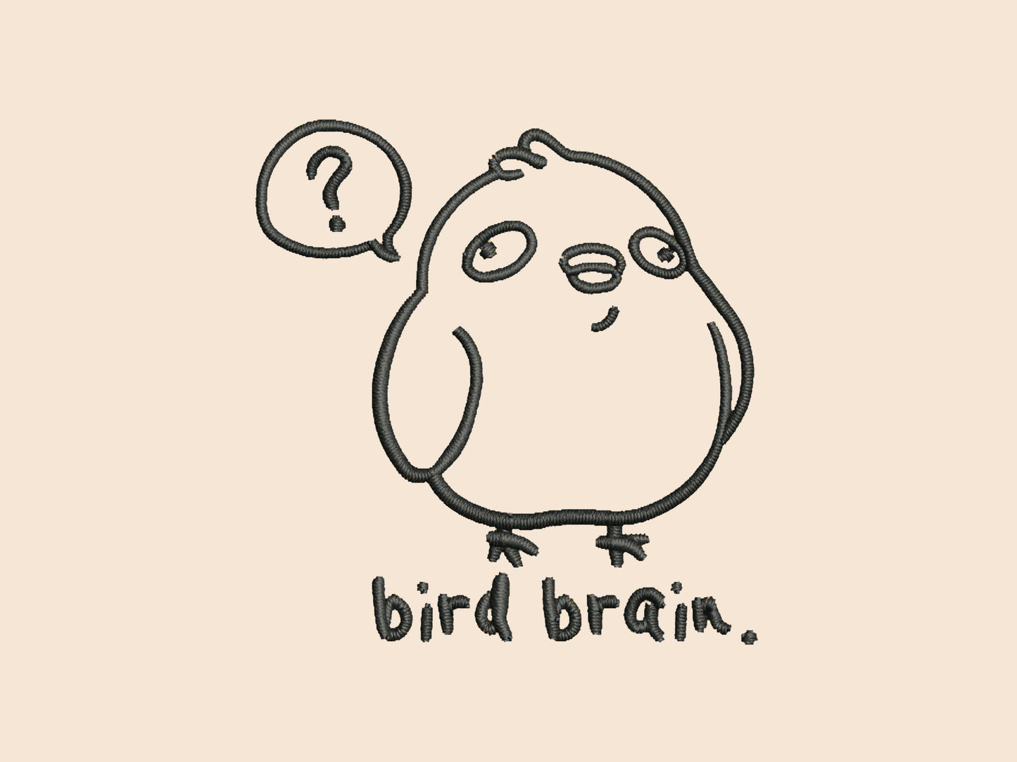 Vintage contrast cream and green peek baseball cap with an embroidered design of a cartoon bird and the quote bird brain.