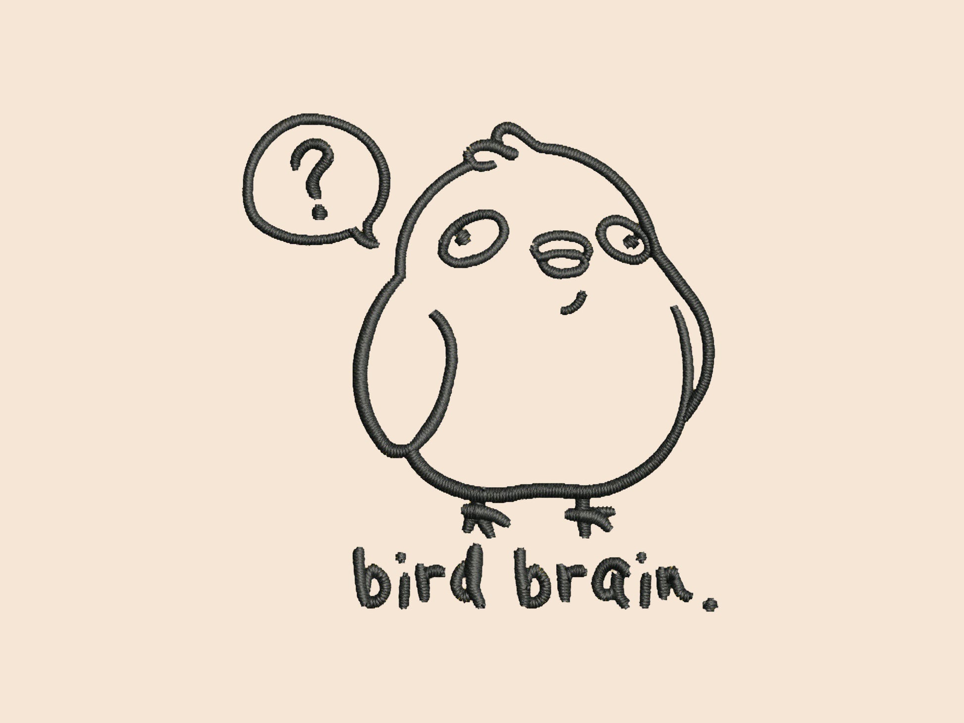 Vintage contrast cream and green peek baseball cap with an embroidered design of a cartoon bird and the quote bird brain.