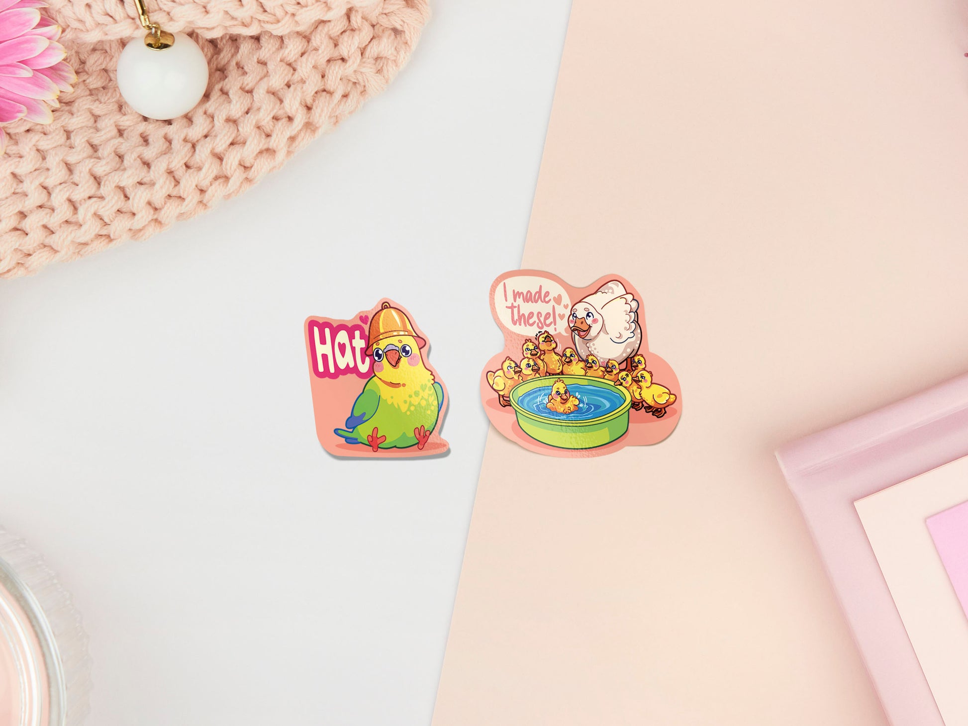 Cute large waterproof gloss vinyl sticker sheet of multiple chibi interent bird memes with funny viral quotes