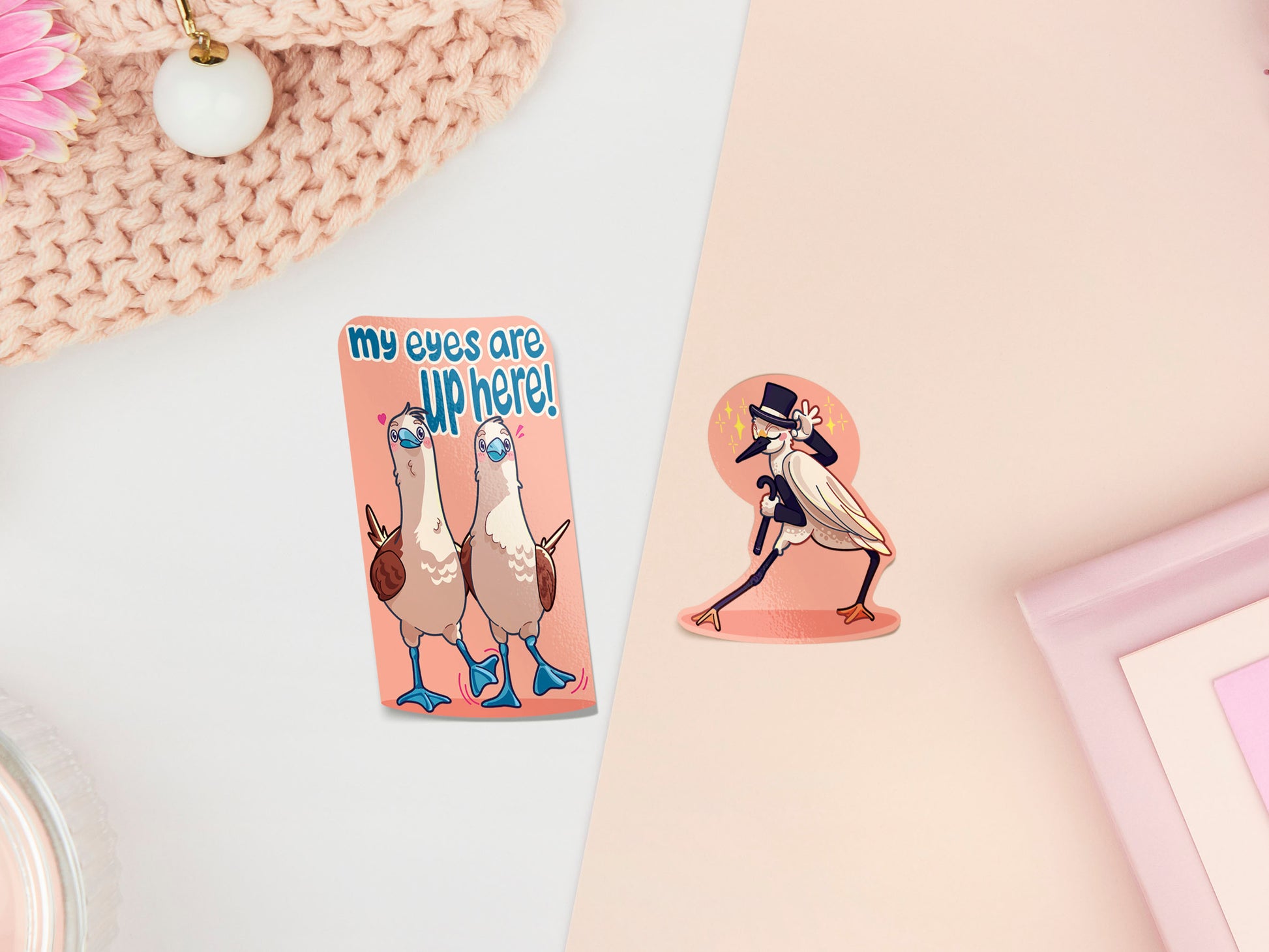 Cute large waterproof gloss vinyl sticker sheet of multiple chibi interent bird memes with funny viral quotes