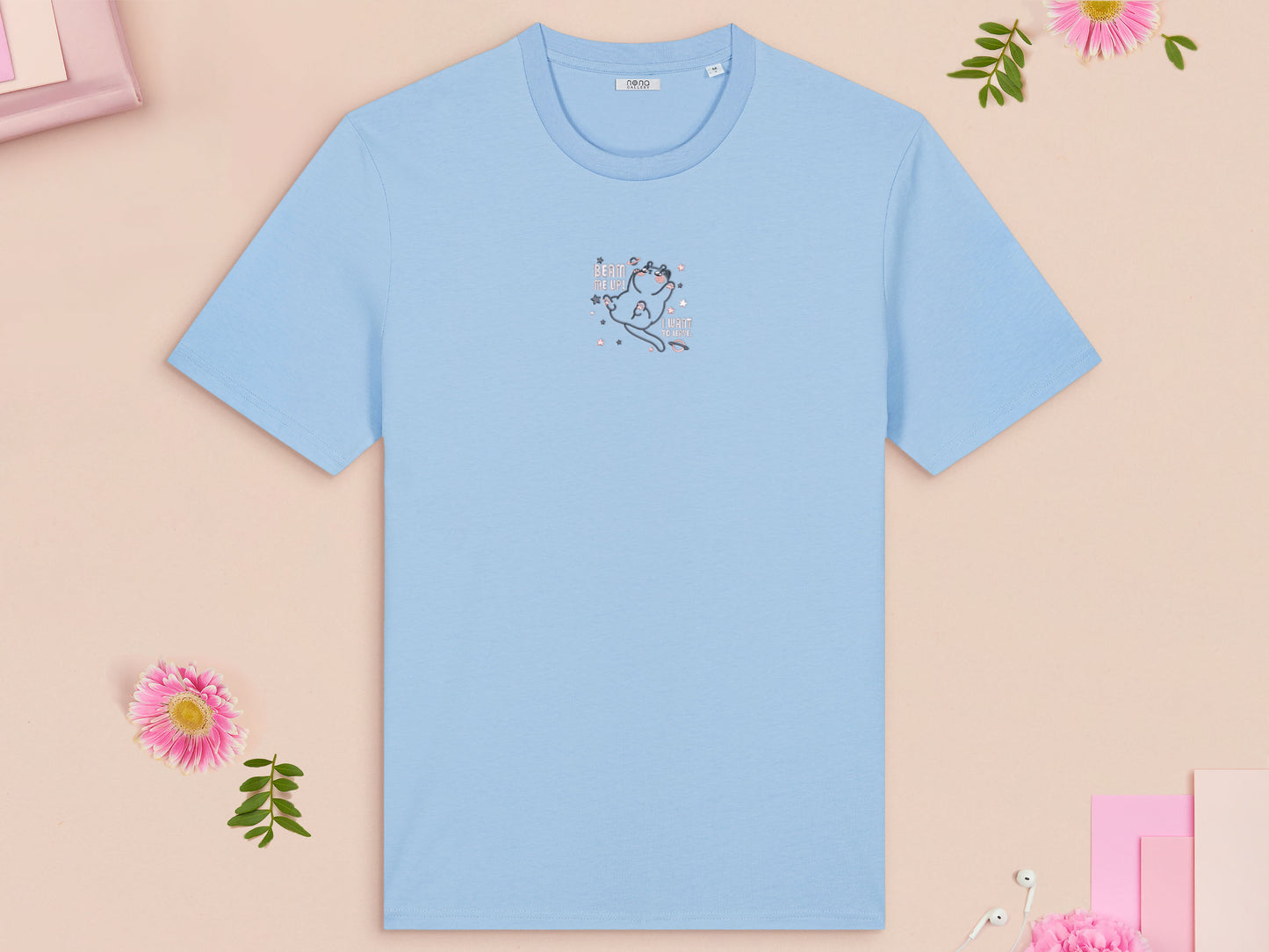 Beam Me Up! I Want To Leave Alien Cat Embroidered Top