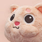 An adorable fluffy cat plushie toy with cute embroidered eyes, facial expression and applique stripes, with a hang tag describing the cat as Brenda.