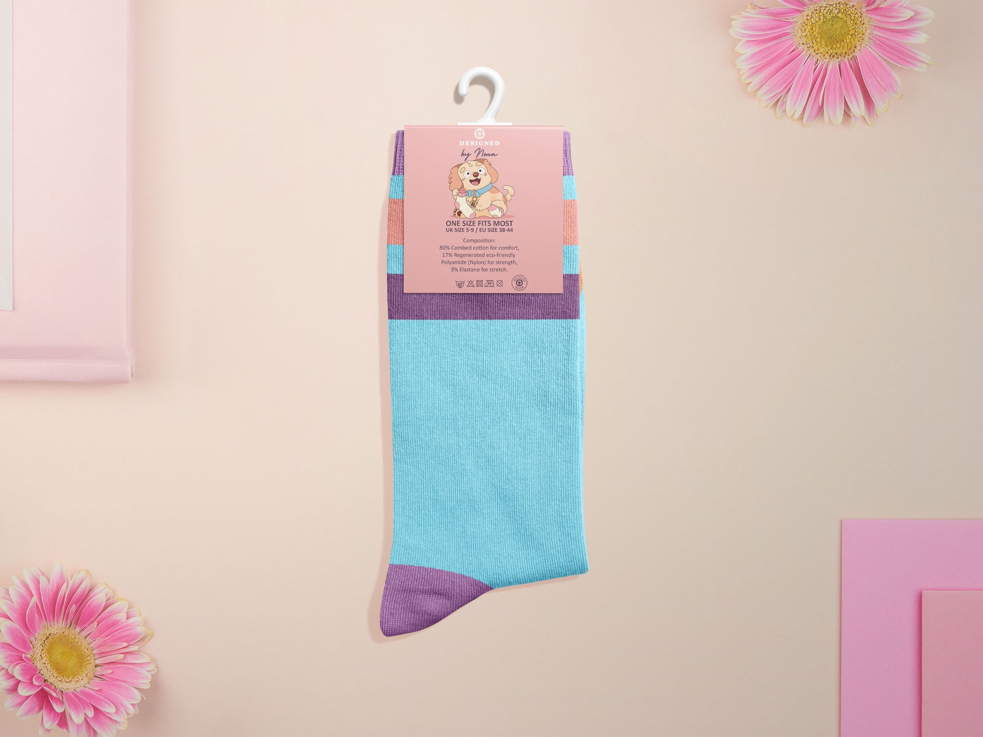Cute knitted cotton crew socks with different cute cats and kittens pattern design on the toes of the socks.