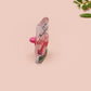 This cute transparent acrylic pin badge has a pink rubber heart shrimp pin-back clasp. The design is of a chibi cartoon mushroom with the text "Come back with a warrant."