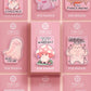 This cute transparent acrylic pin badge has a pink rubber heart shrimp pin-back clasp. The design is of a chibi cartoon mushroom with the text "Come back with a warrant."