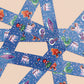 Cute blue cryptids and aliens pattern washi tape.