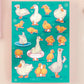 Large sticker sheet of digital illustrated cartoon ducks and ducklings in various poses and expressions