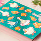 Large sticker sheet of digital illustrated cartoon ducks and ducklings in various poses and expressions