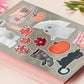 Large sticker sheet of digital illustration cartoon of ghosts, mushrooms, leaves, pumpkins, tea, wellington boots, black cats and other assorted autumn items 