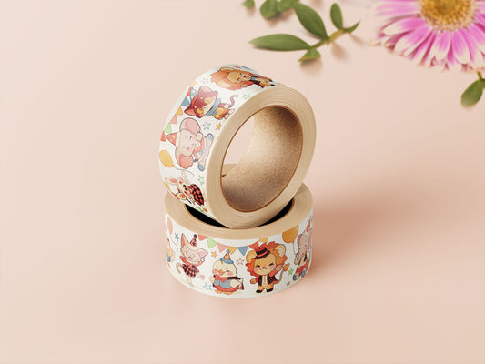 Decorative Washi tape with a cute baby party animal pattern.