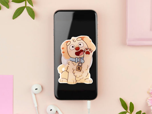 Cute acrylic popsocket phone grip of a waving puppy dog