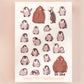 Large waterproof gloss vinyl sticker sheet of multiple cute baby penguin chicks, as well as the internet viral penguin Pesto the big baby emperor penguin chick.
