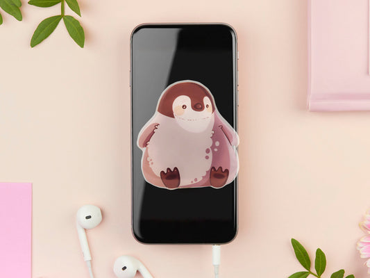 Cute popsocket phone grip with an adorable emperor penguin chick design