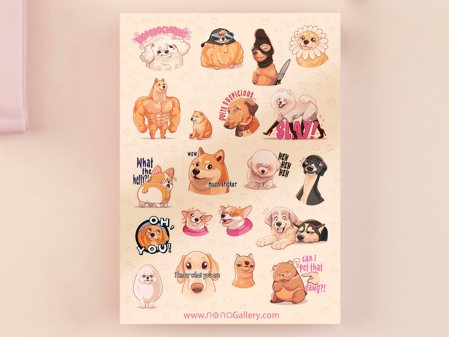 Cute large waterproof gloss vinyl sticker sheet of multiple funny famous viral internet dogs