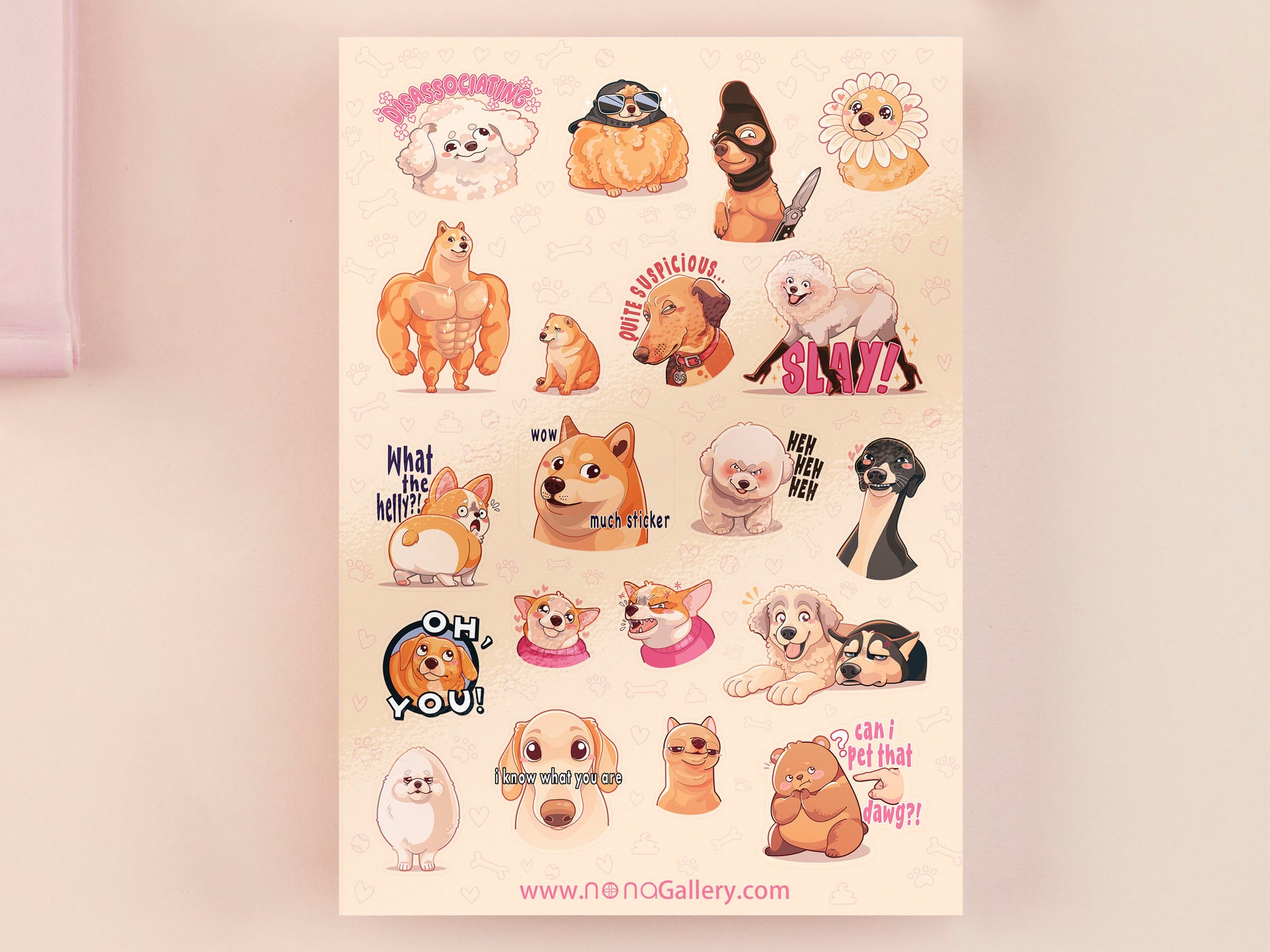 Cute large waterproof gloss vinyl sticker sheet of multiple funny famous viral internet dogs
