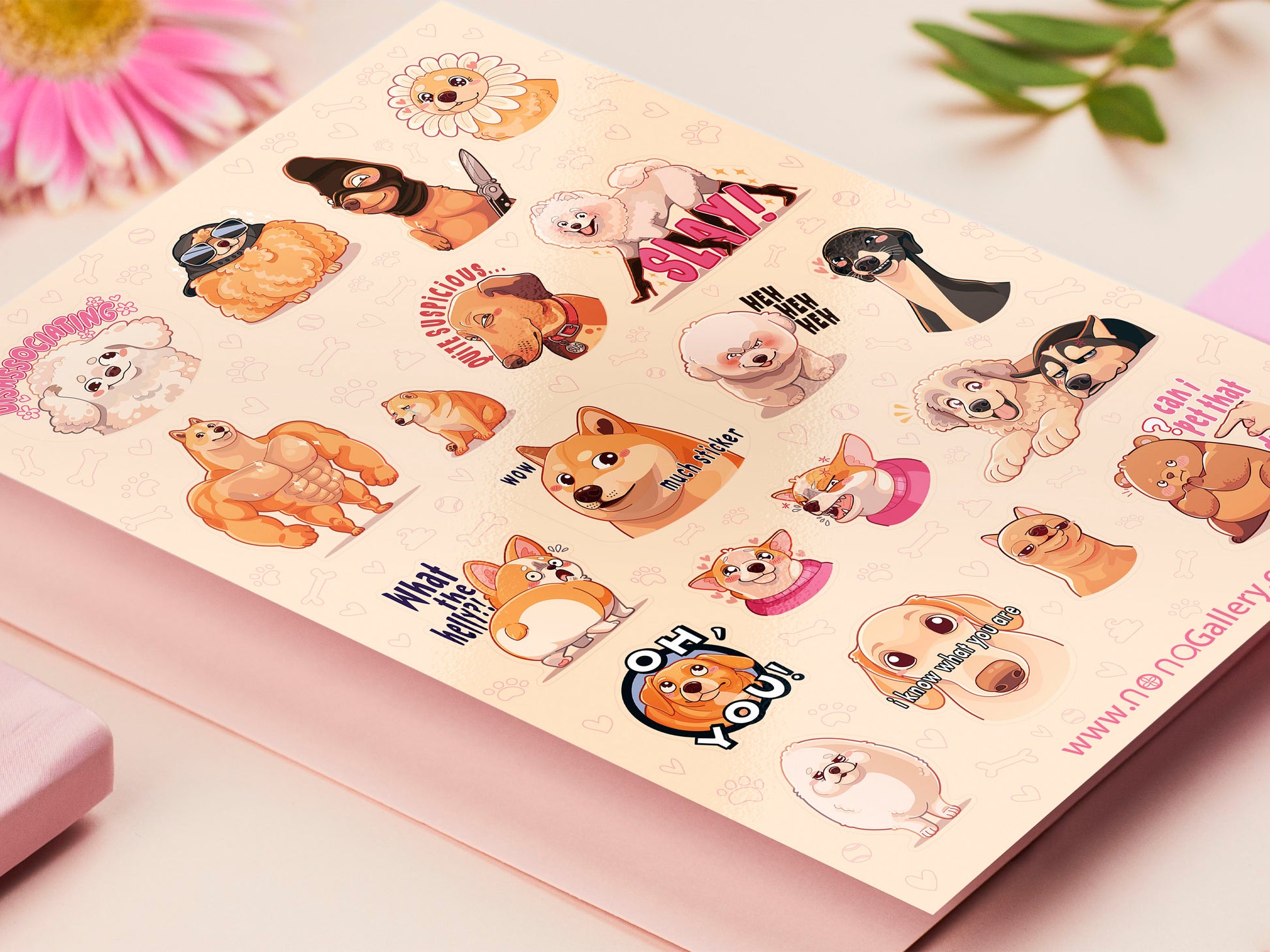 Cute large waterproof gloss vinyl sticker sheet of multiple funny famous viral internet dogs