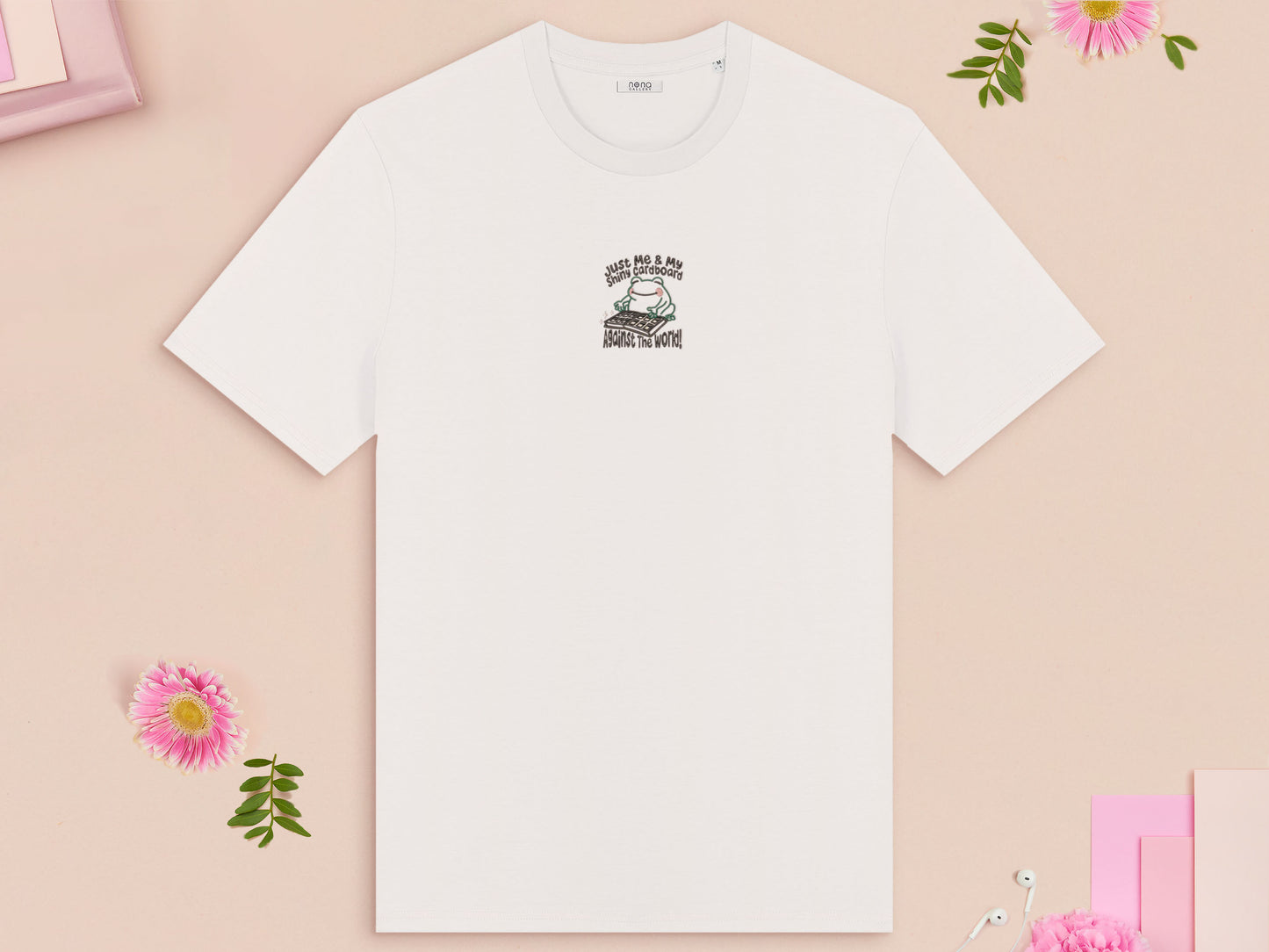 Just Me And My Shiny Cardboard Against The World Frog Embroidered Top