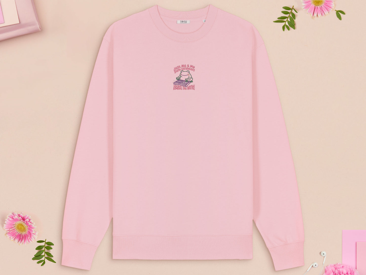 Just Me And My Shiny Cardboard Against The World Frog Embroidered Top