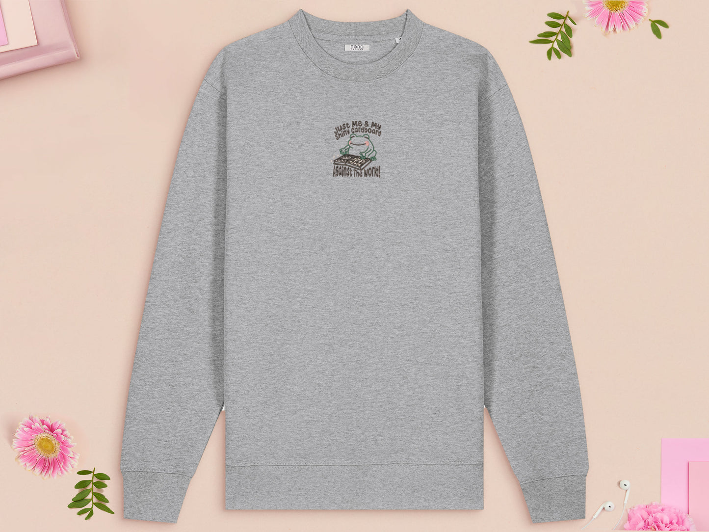 Just Me And My Shiny Cardboard Against The World Frog Embroidered Top