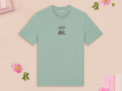 Just Me And My Shiny Cardboard Against The World Frog Embroidered Top