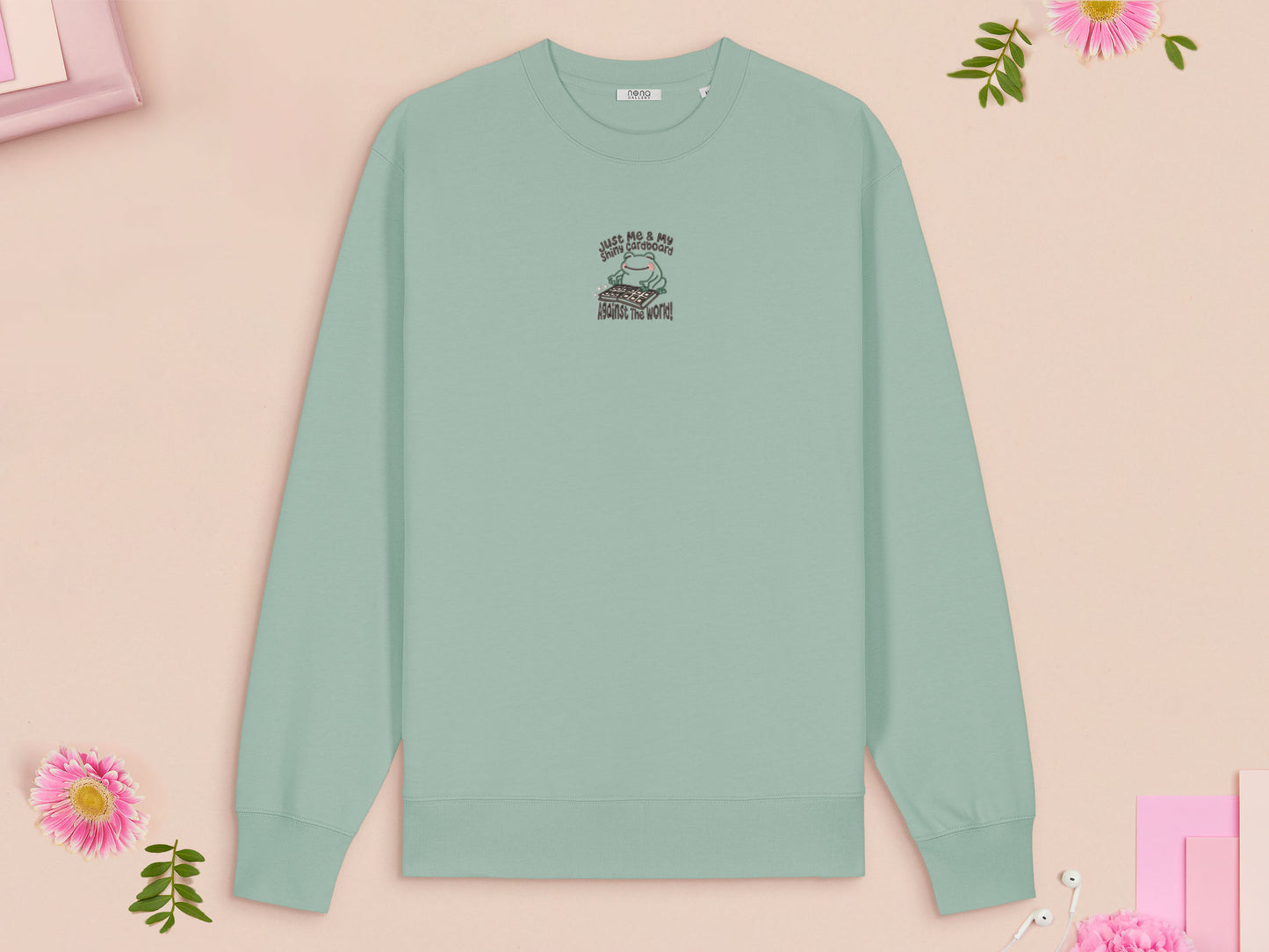 Just Me And My Shiny Cardboard Against The World Frog Embroidered Top