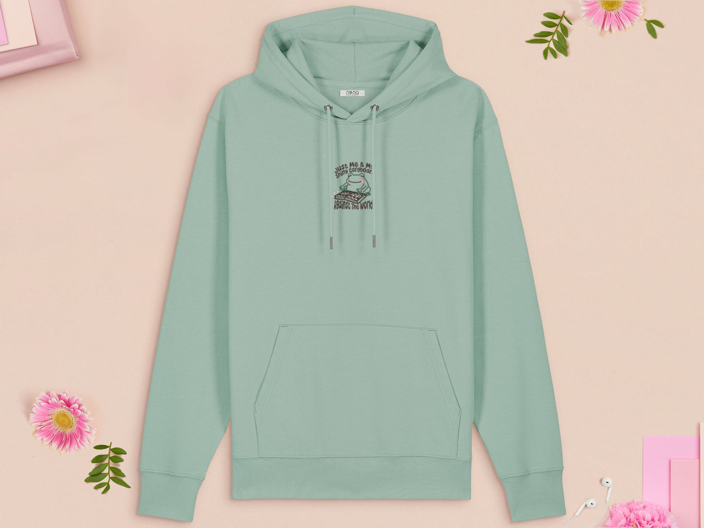 Just Me And My Shiny Cardboard Against The World Frog Embroidered Top