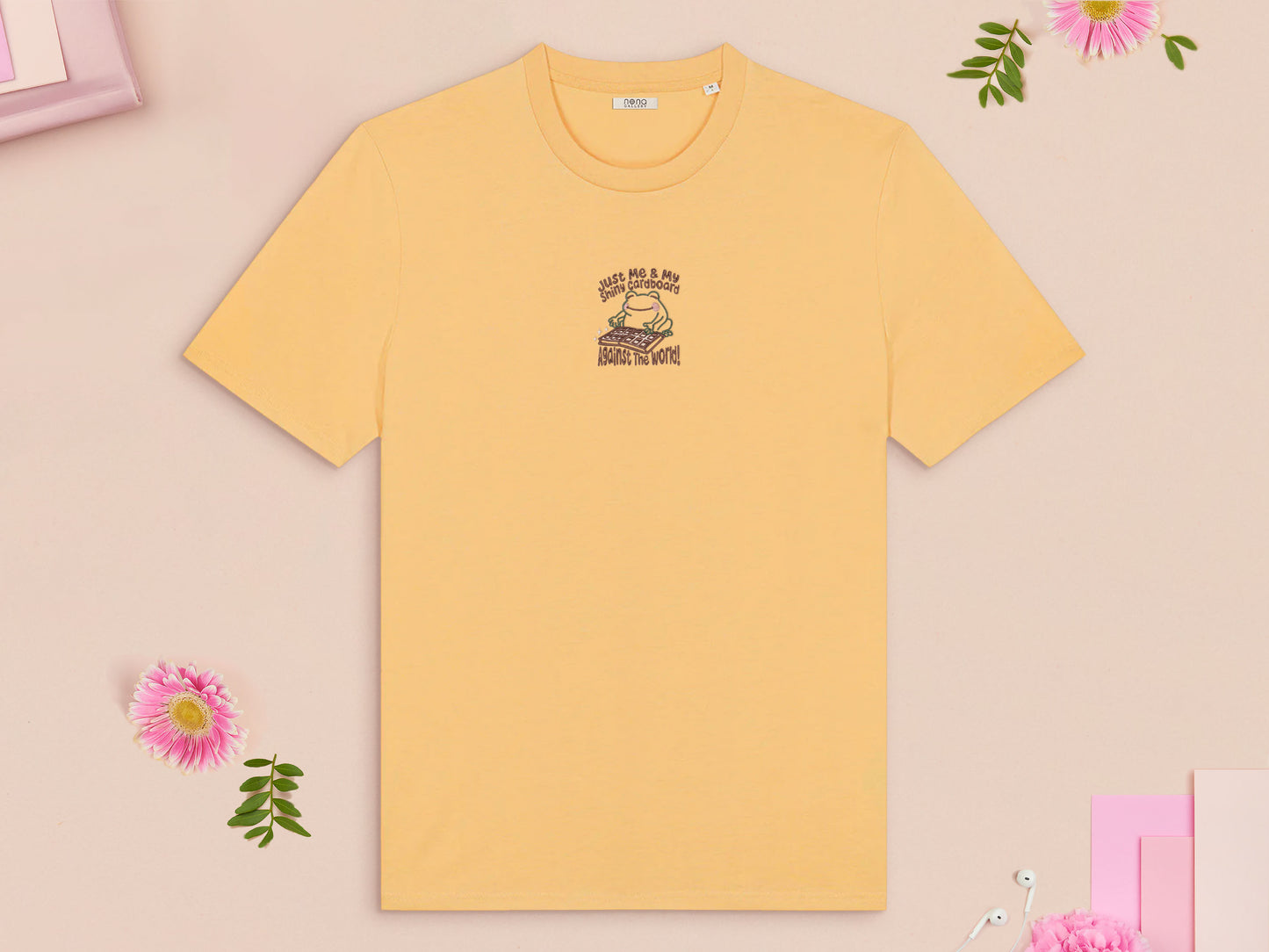 Just Me And My Shiny Cardboard Against The World Frog Embroidered Top