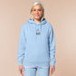 Hoodie with an embroidered blue design of a cute Neal the seal smuggly wearing an orange and white trafic cone with the quote meance to society