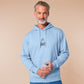 Hoodie with an embroidered blue design of a cute Neal the seal smuggly wearing an orange and white trafic cone with the quote meance to society