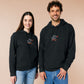 Embroidered black hoodie with a cute chibi soy sauce fish bottle text suacy