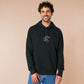 Embroidered black hoodie with a cute chibi soy sauce fish bottle text suacy